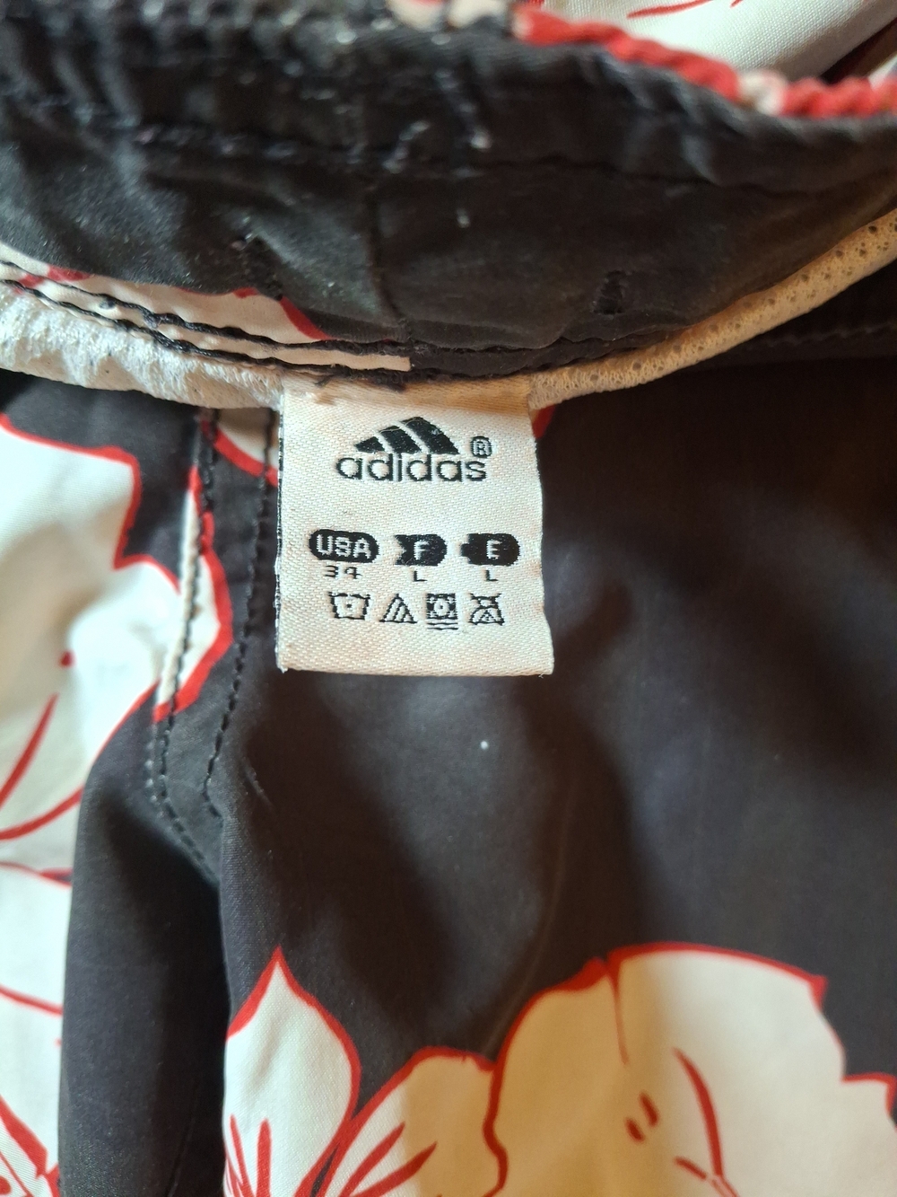 Adidas Floral Swim Board shorts in Black and White with Red Accents